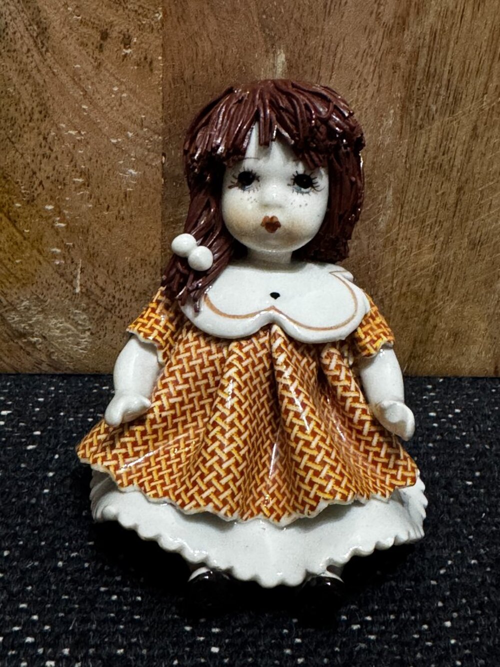 Zampiva of Italy Ceramic Spaghetti Hair Seated Doll Figurine, Vintage Circa 1980